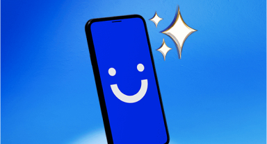a visible phone with smiling emoji next to a star