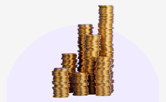 stack of gold coins on a purple background