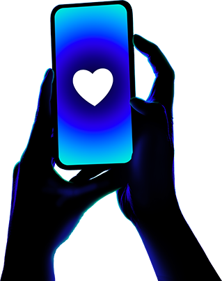 Phone with visible smiley emoji held in front of blue light