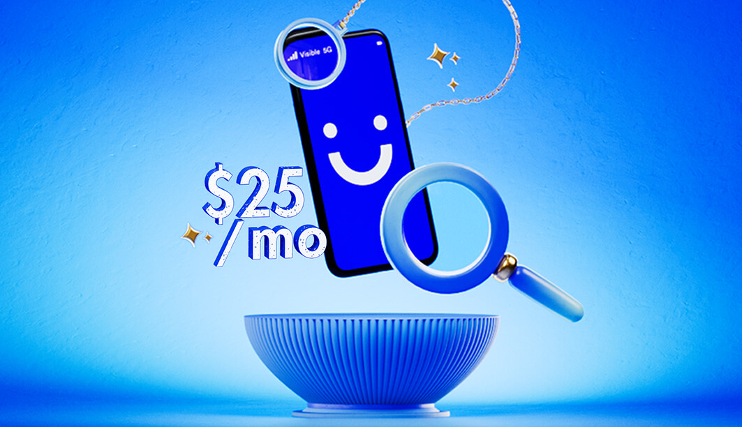 visible phone with a magnifying glass next to a $25/mo sign