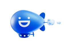 blue blimp with smiling emoji